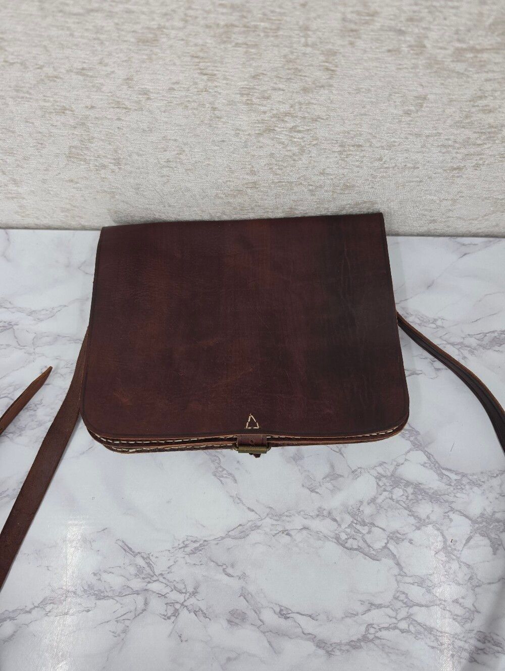 Handmade Vintage Brown Leather Crossbody Messenger Bag - Picture 2 of 13